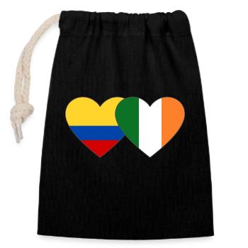 Colombia Ireland Flag Heart - Closable cotton gift bag (14x20cm) - black - Front