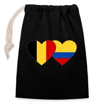 Belgium Colombia Flag Heart - Closable cotton gift bag (14x20cm) - black - Front