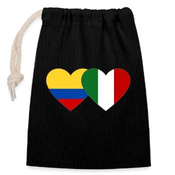 Colombia Italy Flag Heart - Closable cotton gift bag (14x20cm) - black - Front