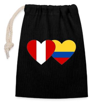 Peru Colombia Flag Heart - Closable cotton gift bag (14x20cm) - black - Front