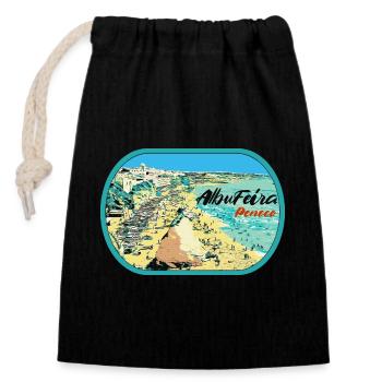 Illustration Peneco Beach, Albufeira, Algarve - Closable cotton gift bag (14x20cm) - black - Front