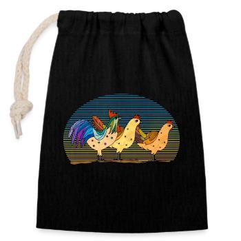 Coq et poules - Sac cadeau en coton avec cordon (14 x 20 cm) - noir - Devant