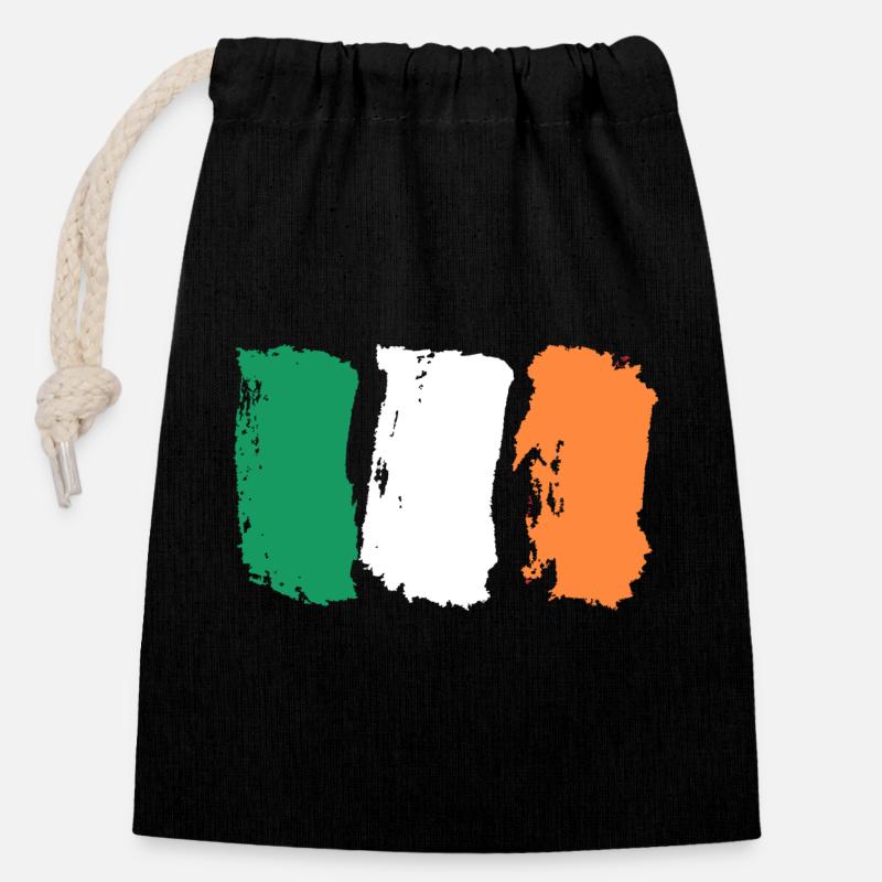 Coups de pinceau du drapeau de l’Irlande - Sac cadeau en coton avec cordon (14 x 20 cm) - noir