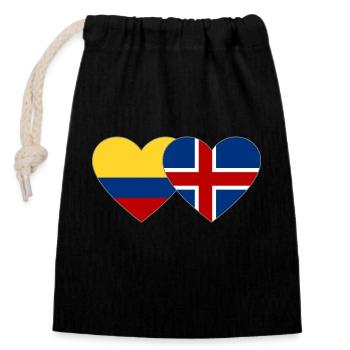 Colombia Iceland Flag Heart - Closable cotton gift bag (14x20cm) - black - Front