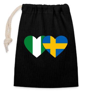 Nigeria Sweden Flag Heart - Closable cotton gift bag (14x20cm) - black - Front