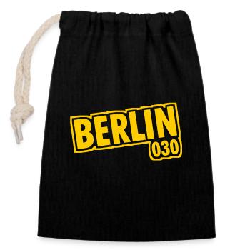 Berlin - 030 - Hauptstadt - Deutschland - Vorwahl - Verschließbarer Geschenkbeutel aus Baumwolle (14x20cm) - Schwarz - Vorne