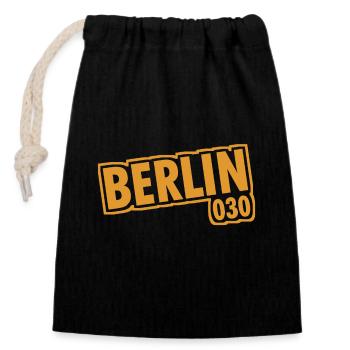 Berlin - 030 - Capitale - Allemagne - Indicatif régional - Sac cadeau en coton avec cordon (14 x 20 cm) - noir - Devant