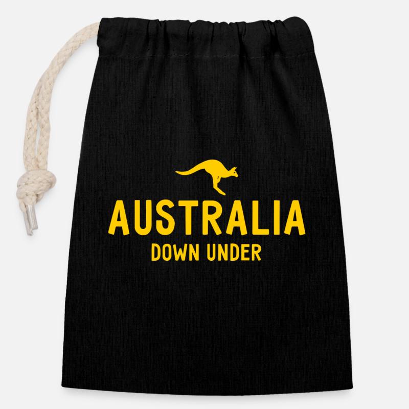 Australia - Down Under - Australia - Kangaroo - Closable cotton gift bag (14x20cm) - black
