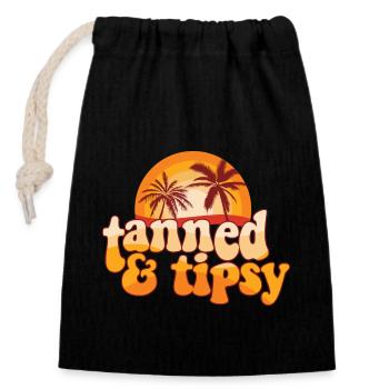 Summer Vibes Tanned And Tipsy Tropical Travel - Verschließbarer Geschenkbeutel aus Baumwolle (14x20cm) - Schwarz - Vorne