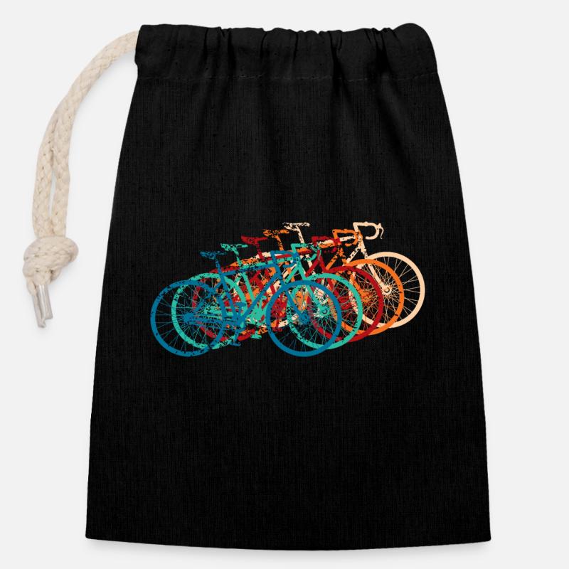 Vélo de route Vélo Vintage Rétro Grunge - Sac cadeau en coton avec cordon (14 x 20 cm) - noir