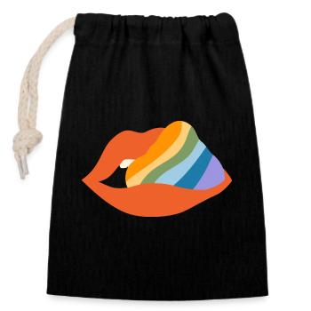 Pride Lippen - Verschließbarer Geschenkbeutel aus Baumwolle (14x20cm) - Schwarz - Vorne