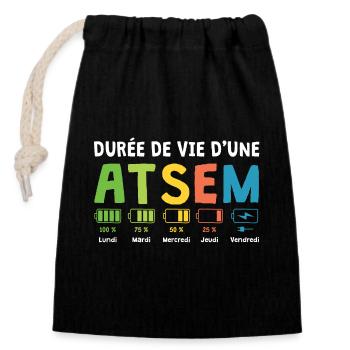 Humour Atsem Maternelle d'école fin d'année atsem - Sac cadeau en coton avec cordon (14 x 20 cm) - noir - Devant
