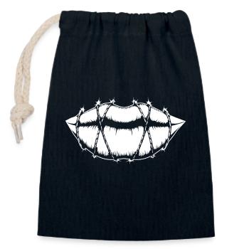 Freedom of speech - Lipps in barbed wire - Closable cotton gift bag (14x20cm) - navy - Front