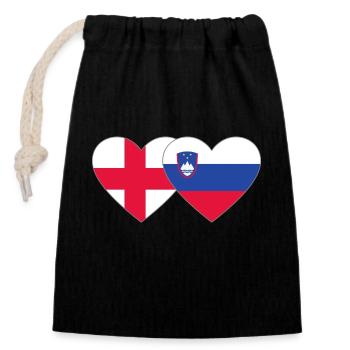 Drapeau Angleterre Slovénie Coeur - Sac cadeau en coton avec cordon (14 x 20 cm) - noir - Devant