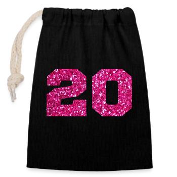 Numéro 20 paillettes rose - 20e anniversaire - Sac cadeau en coton avec cordon (14 x 20 cm) - noir - Devant