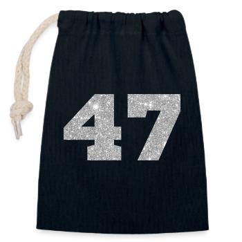 Number 47 Silver Glitter - 47th Anniversary - Closable cotton gift bag (14x20cm) - navy - Front
