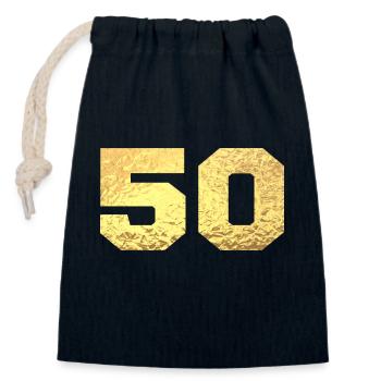 Numéro 50 paillettes doré - 50e anniversaire - Sac cadeau en coton avec cordon (14 x 20 cm) - bleu marine - Devant