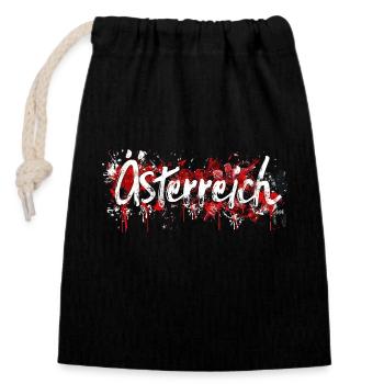Österreich / Schriftzug mit Farbklecksen - Verschließbarer Geschenkbeutel aus Baumwolle (14x20cm) - Schwarz - Vorne