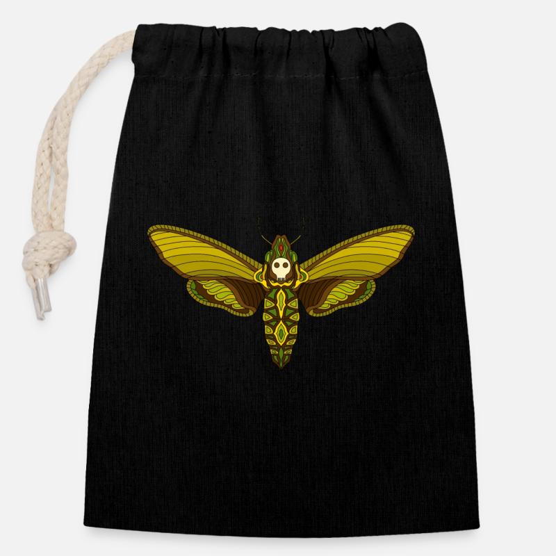 Death's Head Hawk Moth - Closable cotton gift bag (14x20cm) - black