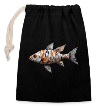 Fisch Mosaik - Verschließbarer Geschenkbeutel aus Baumwolle (14x20cm) - Schwarz - Vorne