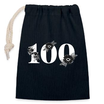 Black Floral Number 100 - 100th Floral Birthday - Closable cotton gift bag (14x20cm) - navy - Front