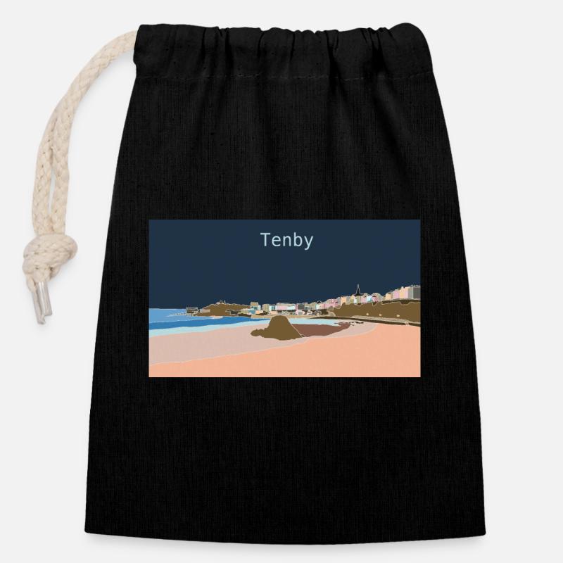 Tenby - Closable cotton gift bag (14x20cm) - black