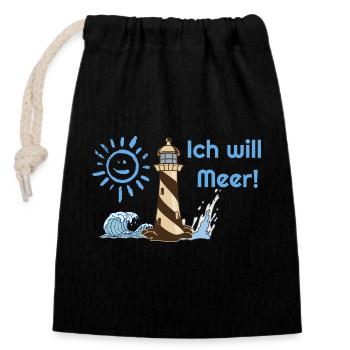 Ich will Meer - Verschließbarer Geschenkbeutel aus Baumwolle (14x20cm) - Schwarz - Vorne