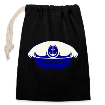 chapeau de marin - Sac cadeau en coton avec cordon (14 x 20 cm) - noir - Devant
