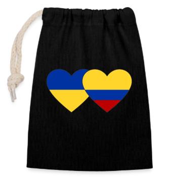 Ukraine Colombia Flag Heart - Closable cotton gift bag (14x20cm) - black - Front