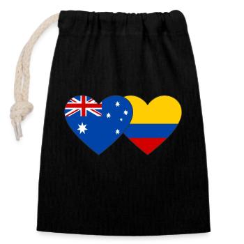 Australia Colombia Flag Heart - Closable cotton gift bag (14x20cm) - black - Front
