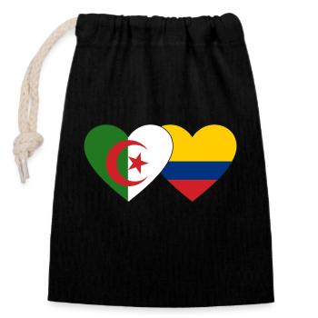 Algeria Colombia Flag Heart - Closable cotton gift bag (14x20cm) - black - Front