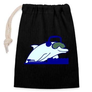 Cool DJ Dolphin Mixer Mixer Party Club Music - Closable cotton gift bag (14x20cm) - black - Front