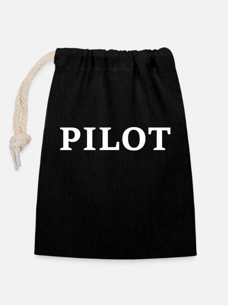 pilot logo weis - Verschließbarer Geschenkbeutel aus Baumwolle (14x20cm) - Schwarz