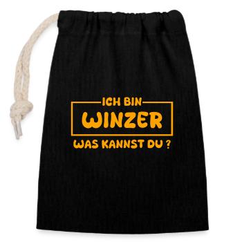 Profession: Winemaker - Closable cotton gift bag (14x20cm) - black - Front