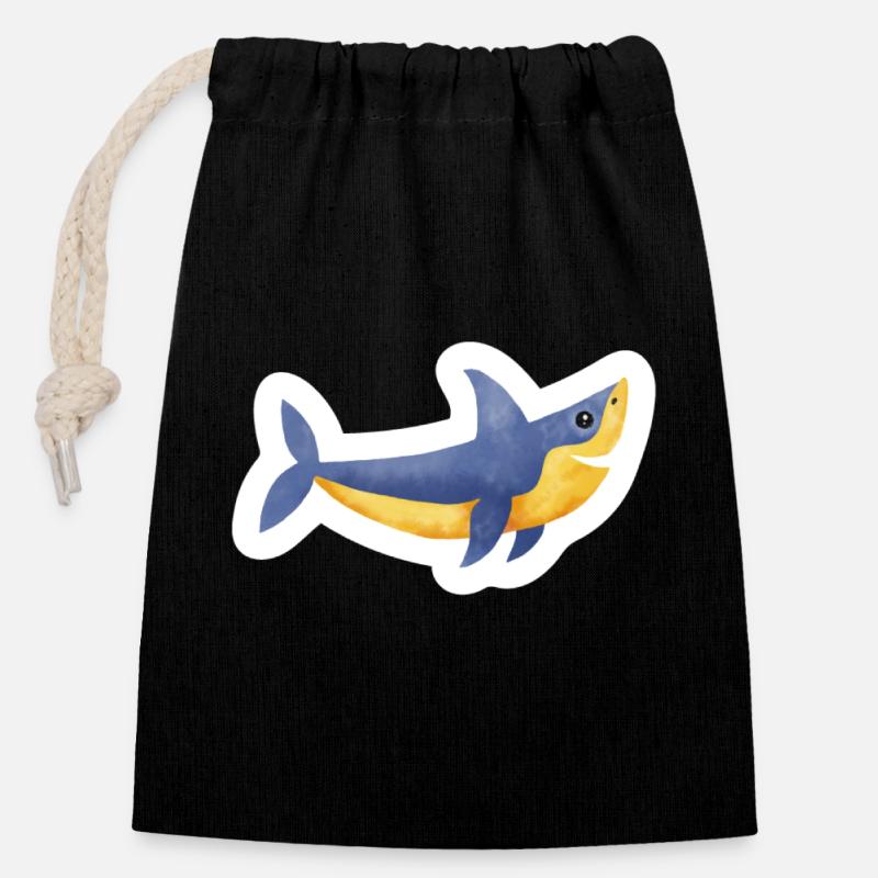Dessin de requin - Sac cadeau en coton avec cordon (14 x 20 cm) - noir