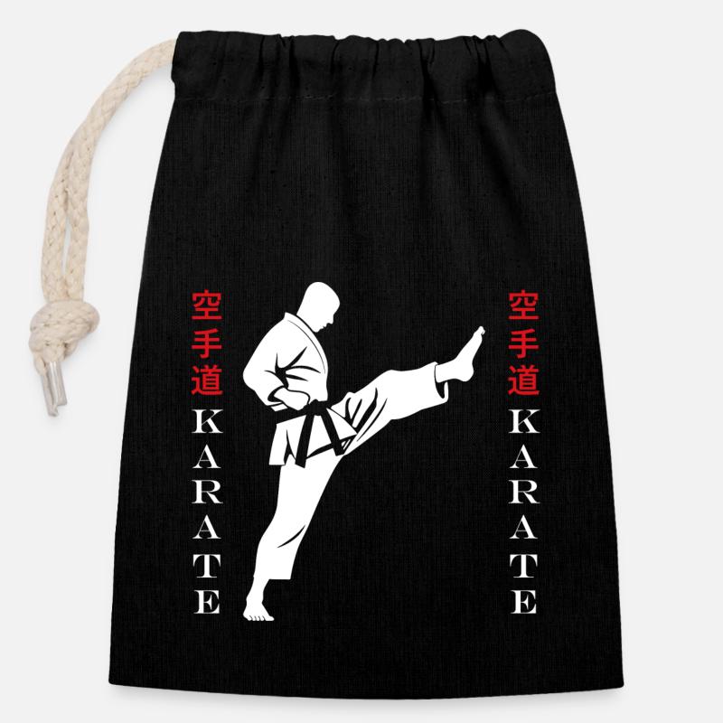 karate - Sac cadeau en coton avec cordon (14 x 20 cm) - noir