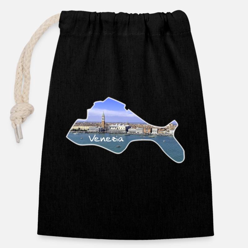 Venise - Venise - Sac cadeau en coton avec cordon (14 x 20 cm) - noir