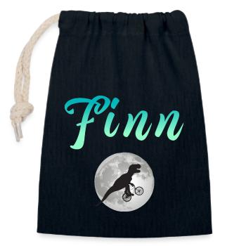 FINN - Beautiful boy name with dinosaur - Closable cotton gift bag (14x20cm) - navy - Front