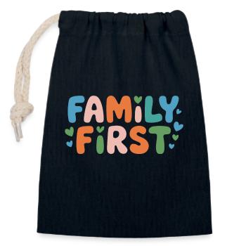 Family first - Sac cadeau en coton avec cordon (14 x 20 cm) - bleu marine - Devant