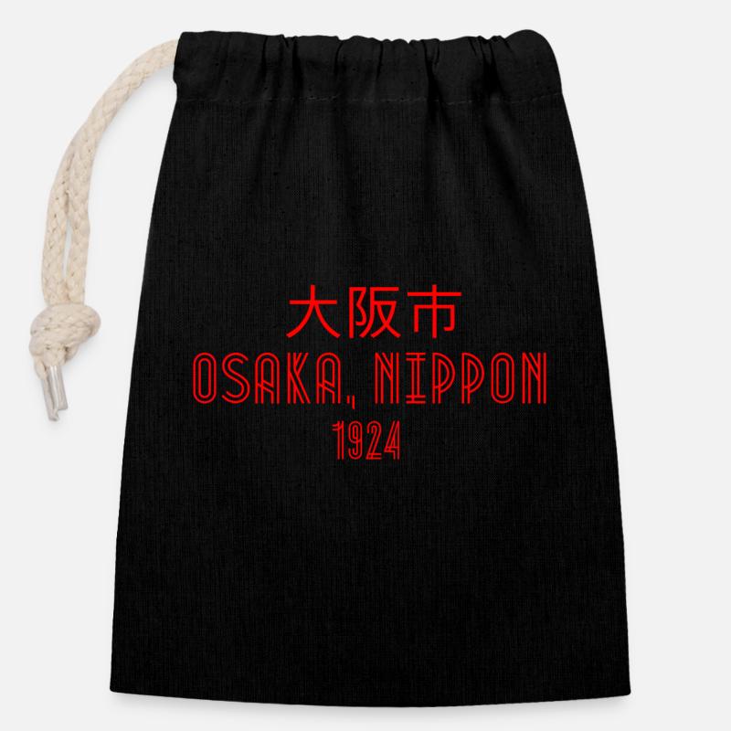 Osaka, Nippon - Sac cadeau en coton avec cordon (14 x 20 cm) - noir