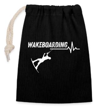 Wakeboarden - Verschließbarer Geschenkbeutel aus Baumwolle (14x20cm) - Schwarz - Vorne