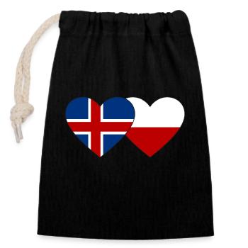 Islande Pologne Drapeau Coeur - Sac cadeau en coton avec cordon (14 x 20 cm) - noir - Devant