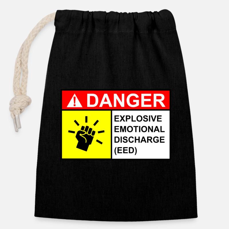 Signe de danger de femme - Sac cadeau en coton avec cordon (14 x 20 cm) - noir