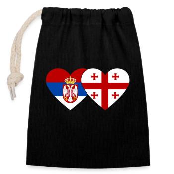 Serbie Géorgie Drapeau Coeur - Sac cadeau en coton avec cordon (14 x 20 cm) - noir - Devant