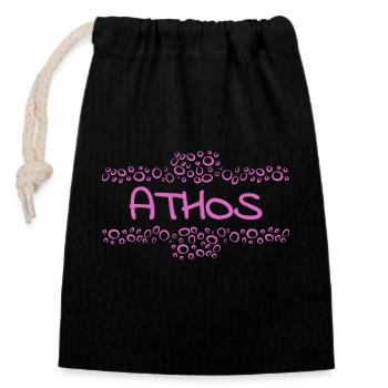 Athos comme prénom - Sac cadeau en coton avec cordon (14 x 20 cm) - noir - Devant