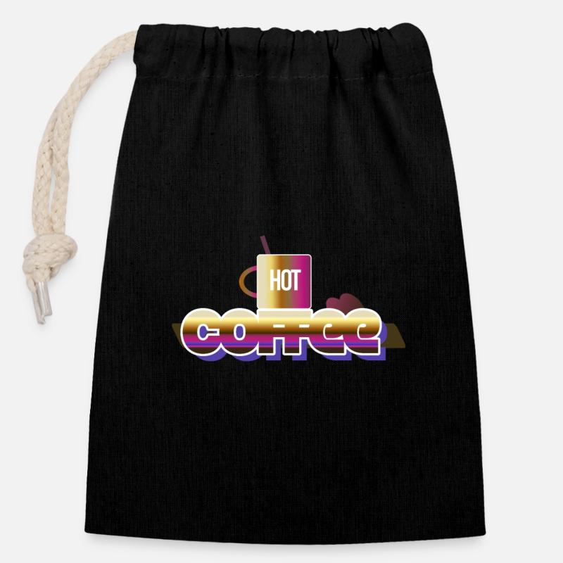 Café chaud - Sac cadeau en coton avec cordon (14 x 20 cm) - noir