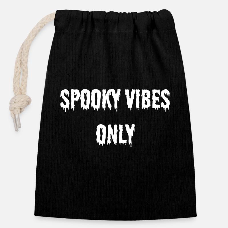 SPOOKY VIBES ONLY white - Verschließbarer Geschenkbeutel aus Baumwolle (14x20cm) - Schwarz