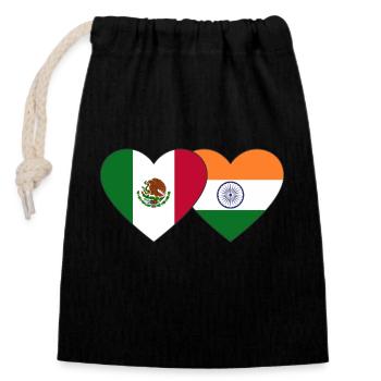 Mexico India Flag Heart - Closable cotton gift bag (14x20cm) - black - Front
