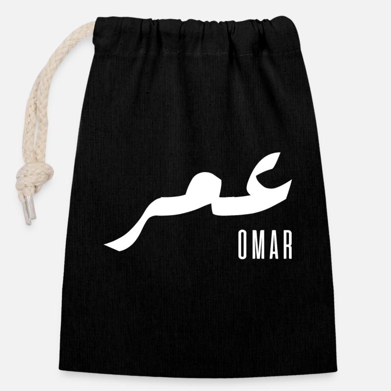 Omar Arabic name - Closable cotton gift bag (14x20cm) - black