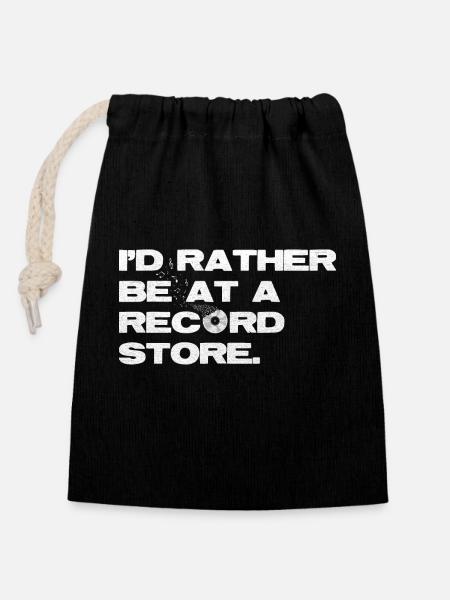 id rather be at a record store - Closable cotton gift bag (14x20cm) - black